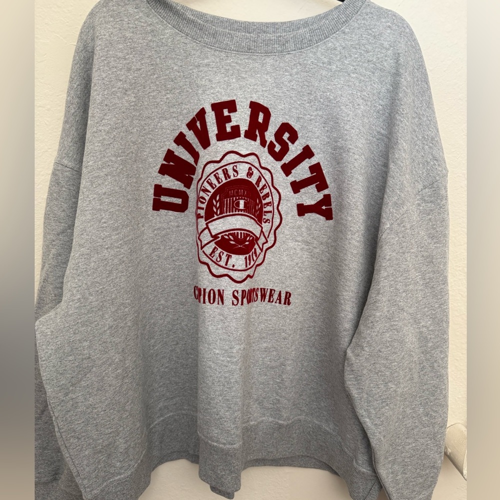 Champion Gray Crewneck Sweater with Red University Print
